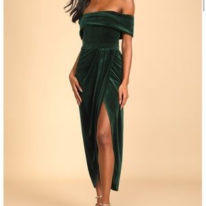 Emerald Green Velvet Off The Shoulder Dress